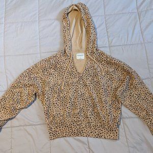 Split-Neck Leopard Hoodie Sweatshirt A&F